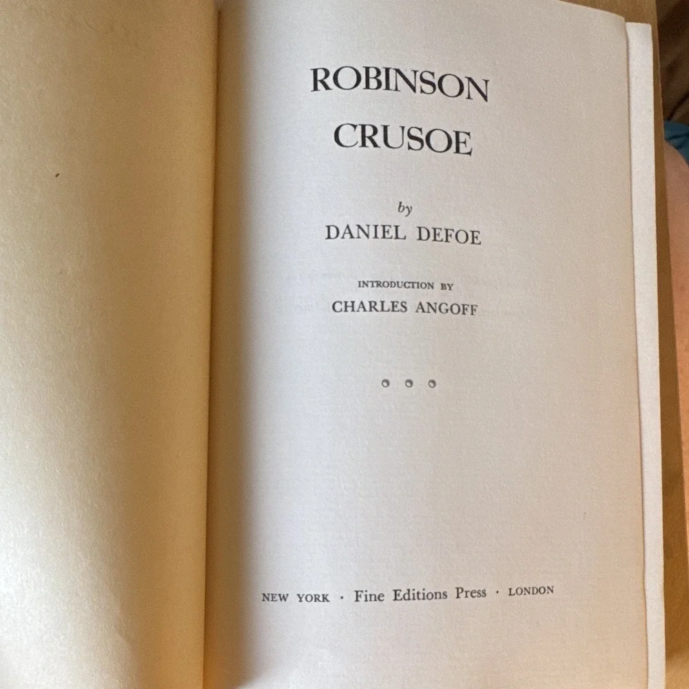 Robinson Crusoe 1957 Fine Editions Press Hardcover Leather Spine Vintage